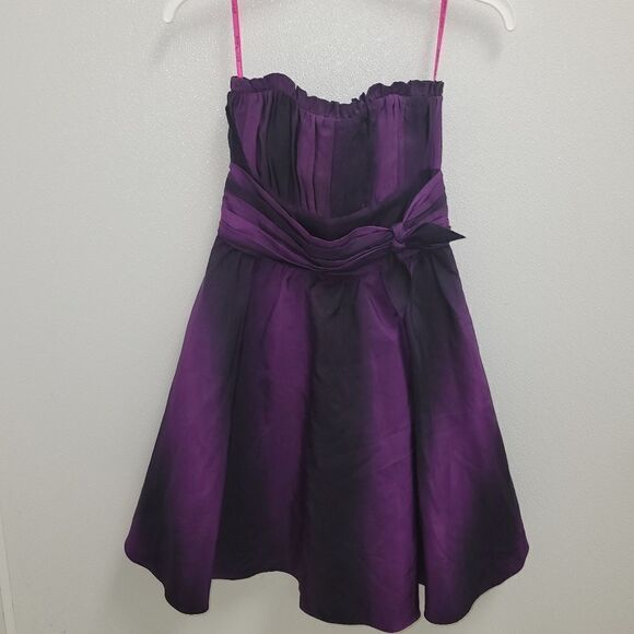 BETSEY JOHNSON SILK STRAPLESS COCKTAIL DRESS BLACK/PURPLE SZ 6 - Picture 1 of 8